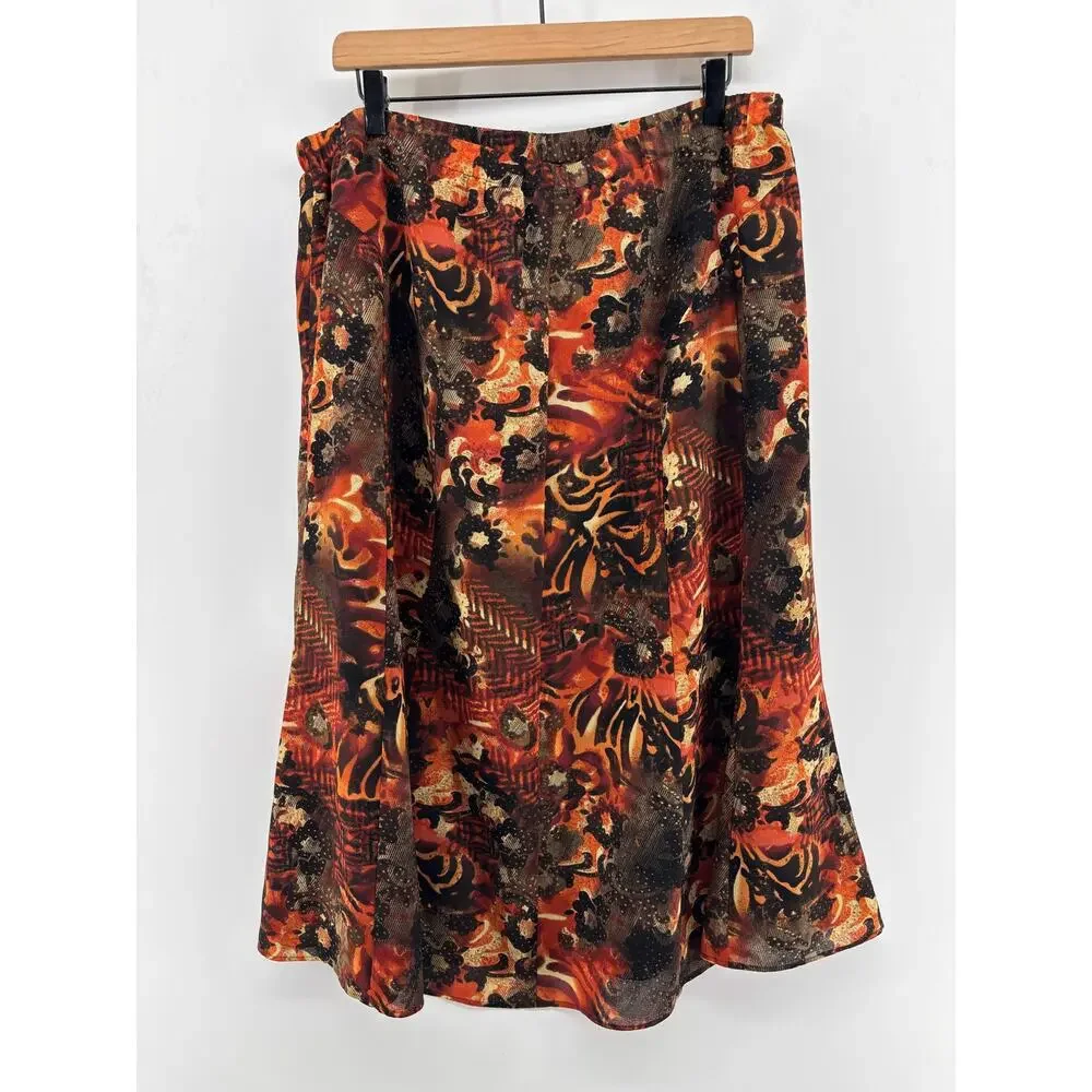 Vtg 90s Patchwork Animal Print Midi Skirt XL Pull On Abstract Boho Artsy Earthy